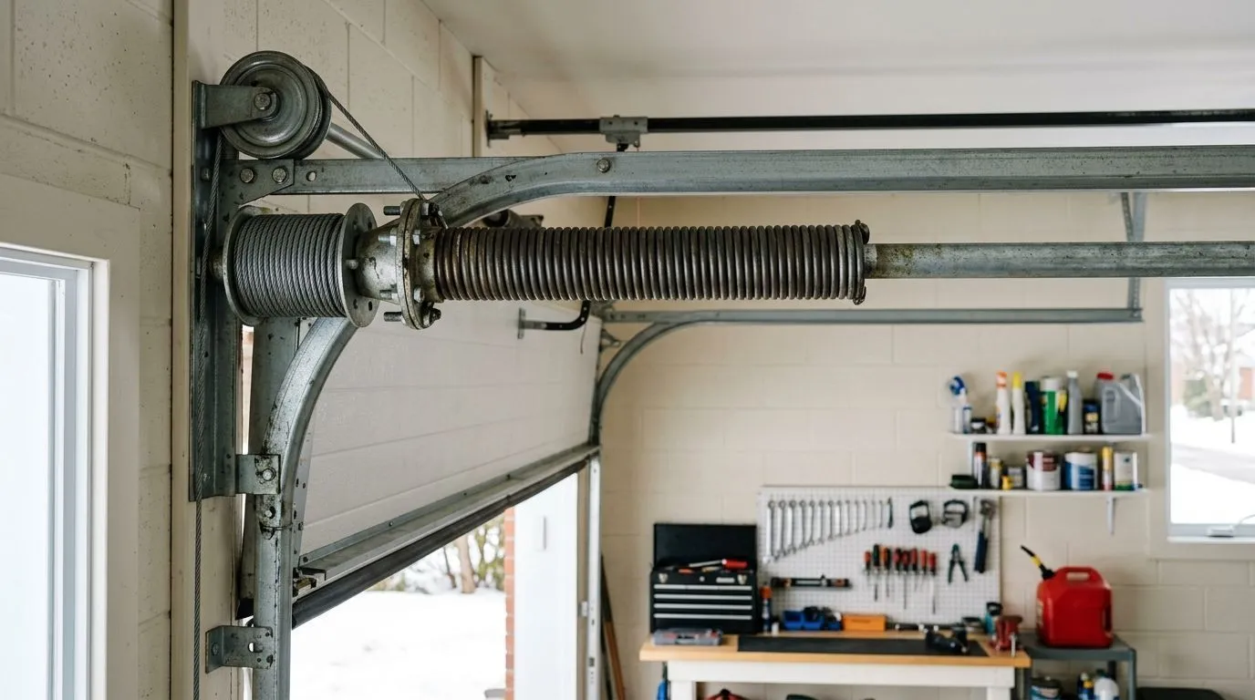 Mécanisme intérieur et ressort de torsion d’une porte de garage